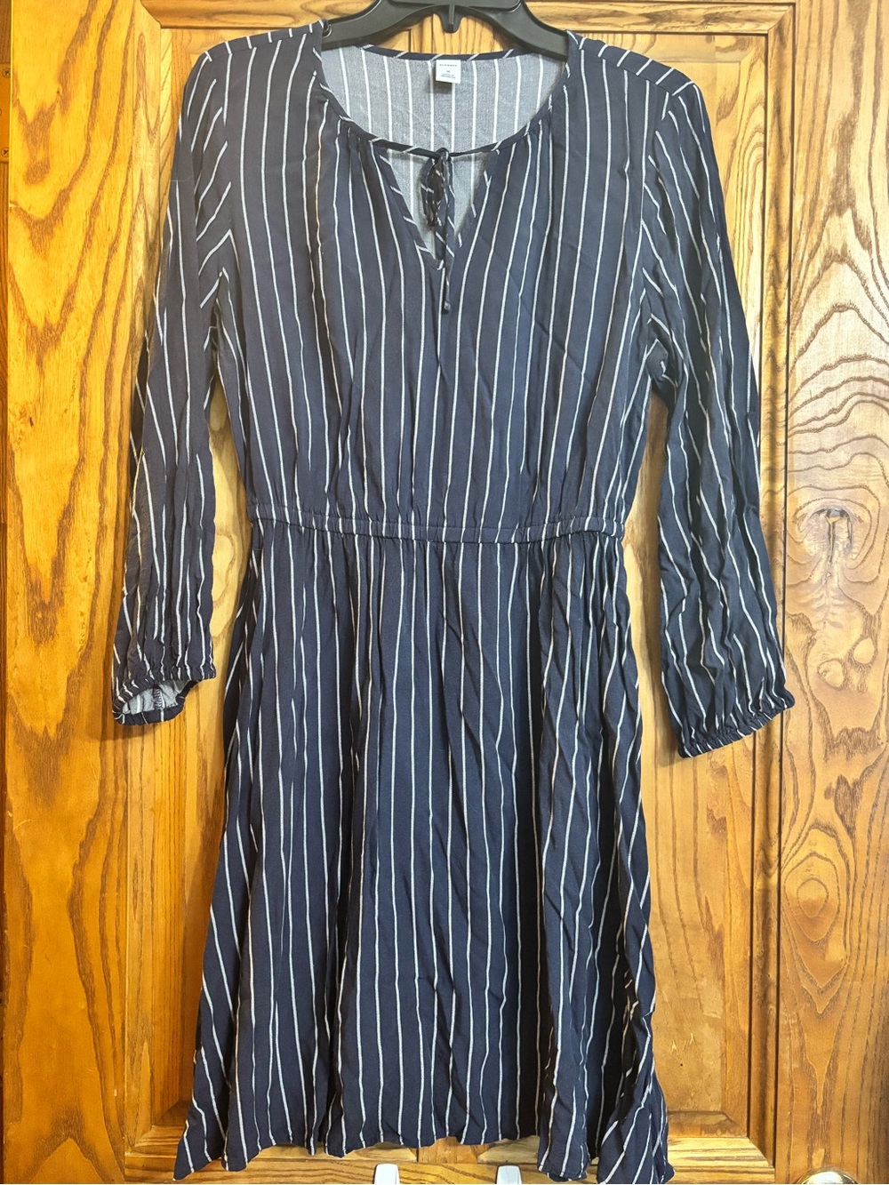 Old Navy Navy and White Vertical Stripe Long Sleeve Dress